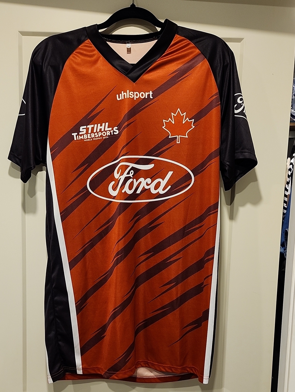 Men's Orange and Black Athletic Jersey with Ford Logo